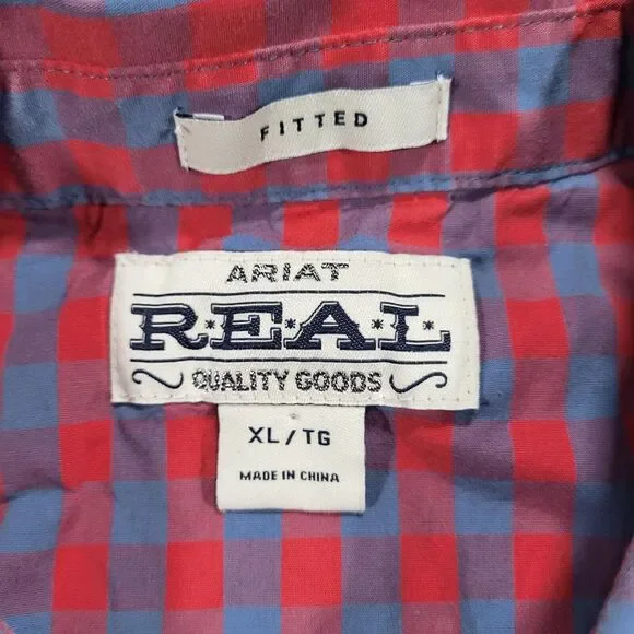 Ariat Kirby Stretch Women XL Fitted Red (Pinkish) Blue Gingham Long Sleeve Shirt - Picture 2 of 12